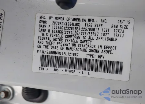 2015 Honda Cr-V Ex из США, поврежденный, VIN 5J6RM4H53FL121657